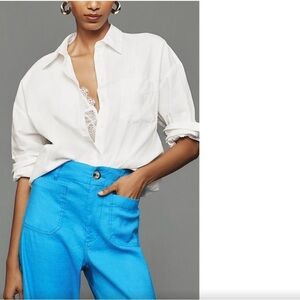 Maeve Turquoise Blue Linen The Colette Pant from Anthropologie Size 27